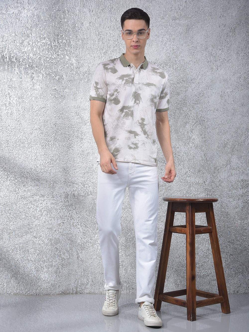 Olive Printed Polo-Neck T-Shirt