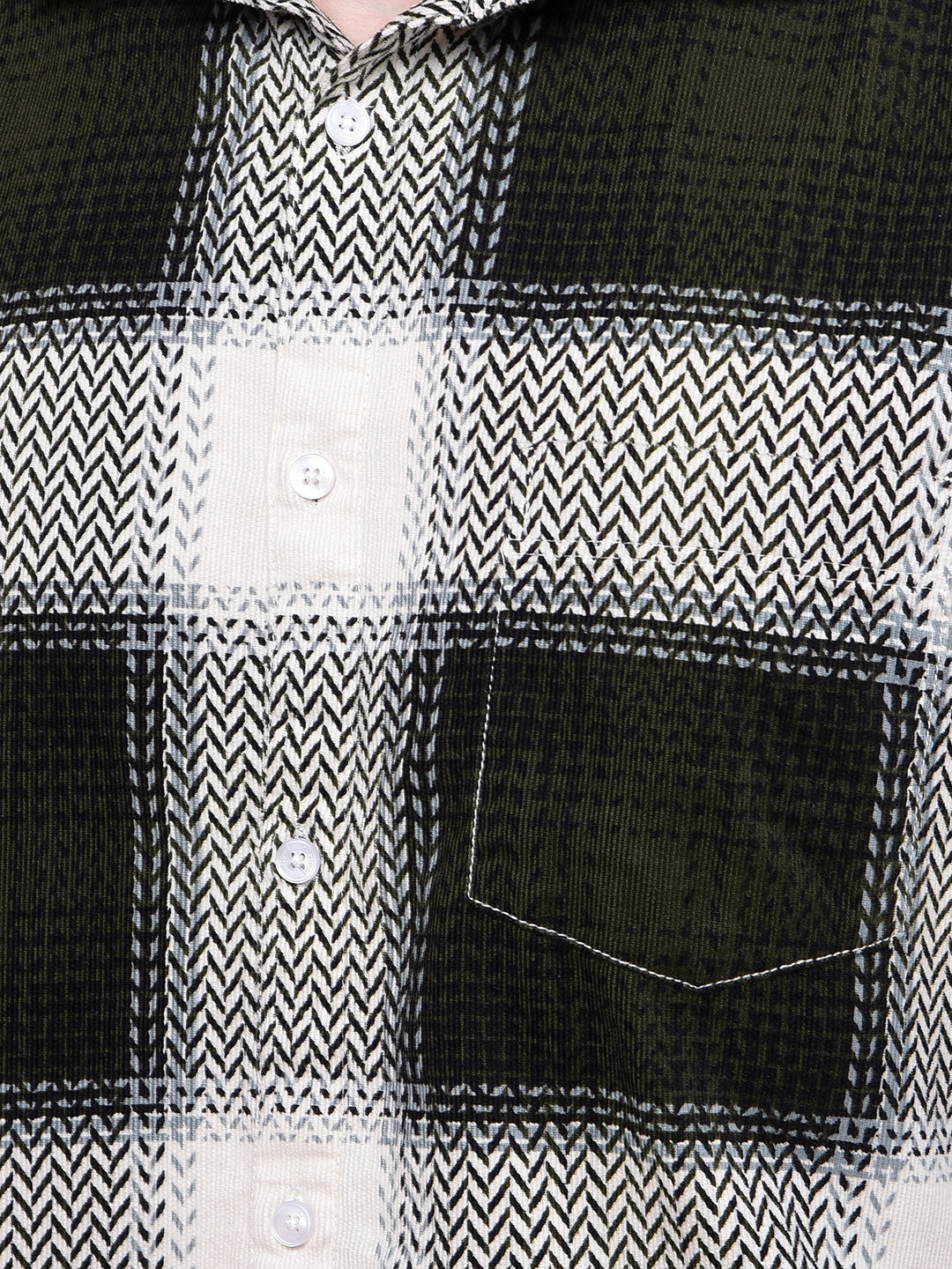 Olive Checked 100% Cotton Corduroy Shirt