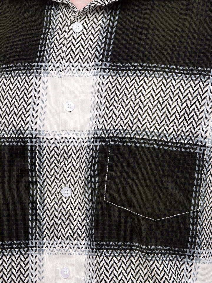 Olive Checked 100% Cotton Corduroy Shirt