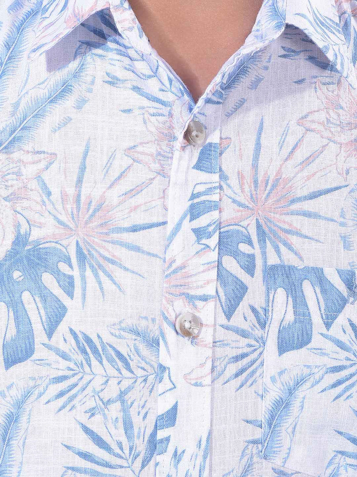 Blue Floral Print 100% Cotton Shirt