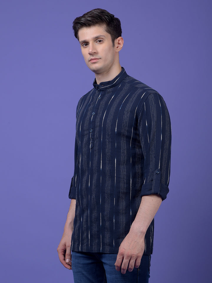 Navy Blue Vertical Stripes 100% Cotton Kurta