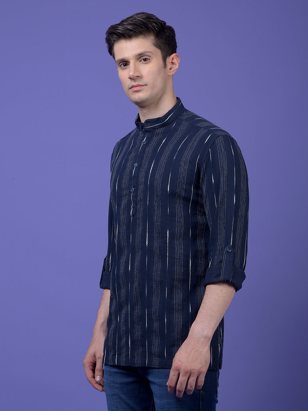 Navy Blue Vertical Stripes 100% Cotton Kurta