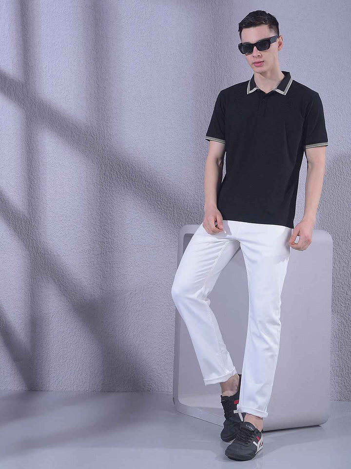 Black Jacquard Polo Neck T-Shirt