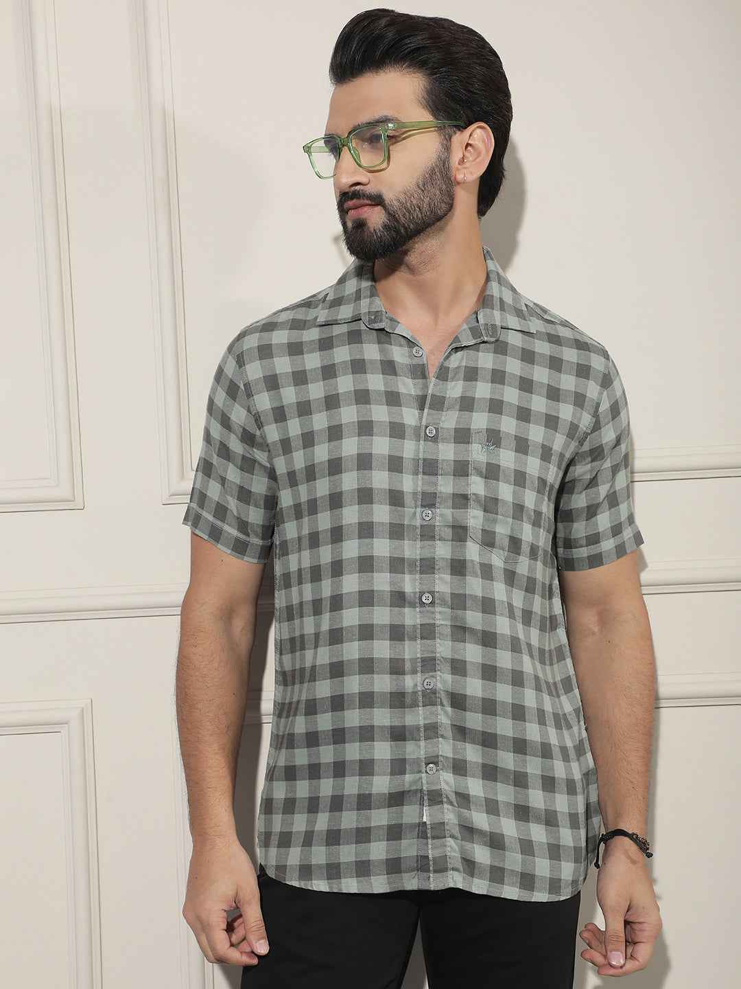 Green Checked Linen Shirt