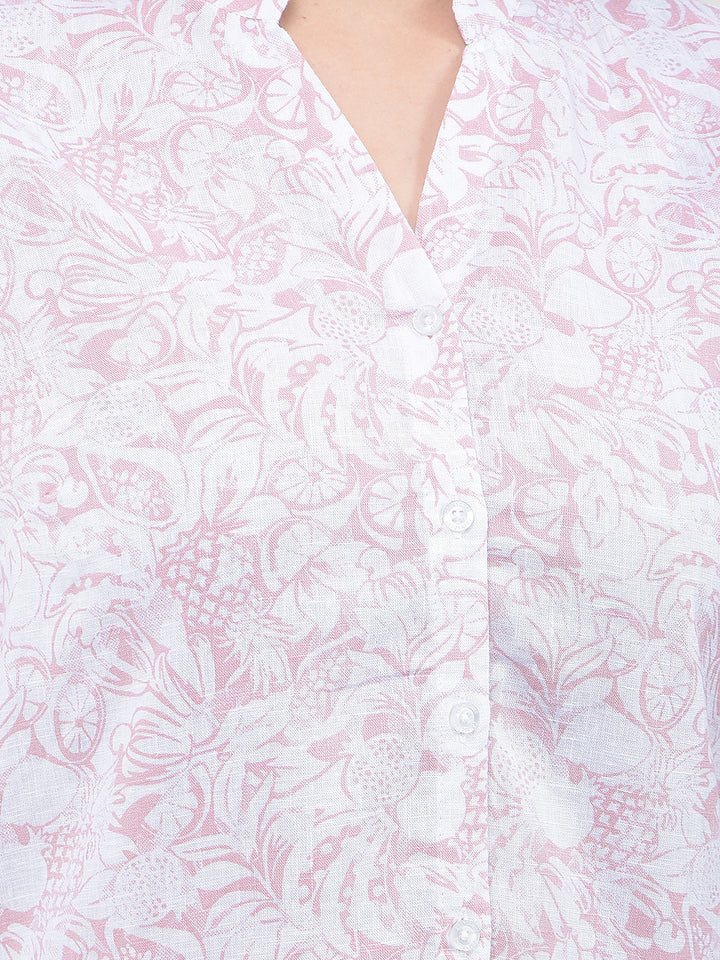 Pink Floral Print Linen Shirt
