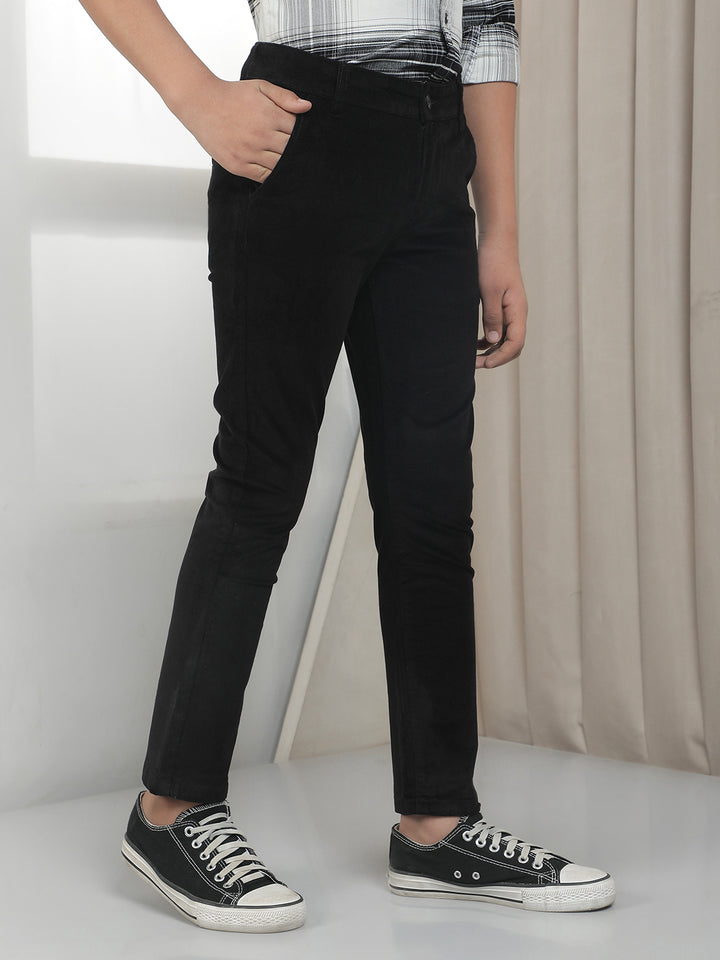 Black Cotton Stretchable Corduroy Trousers