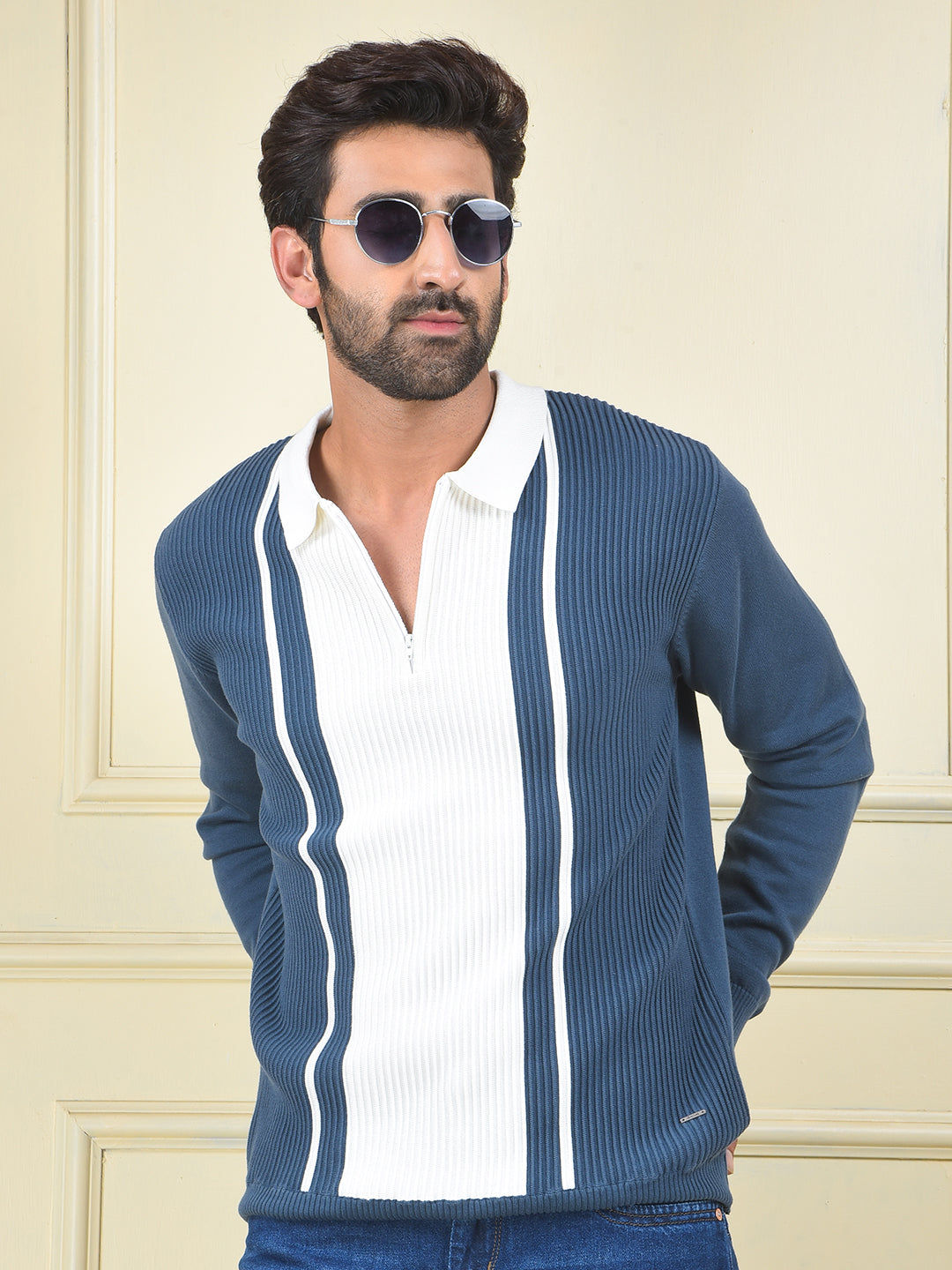 Blue Vertical Stripes 100% Cotton T-Shirt