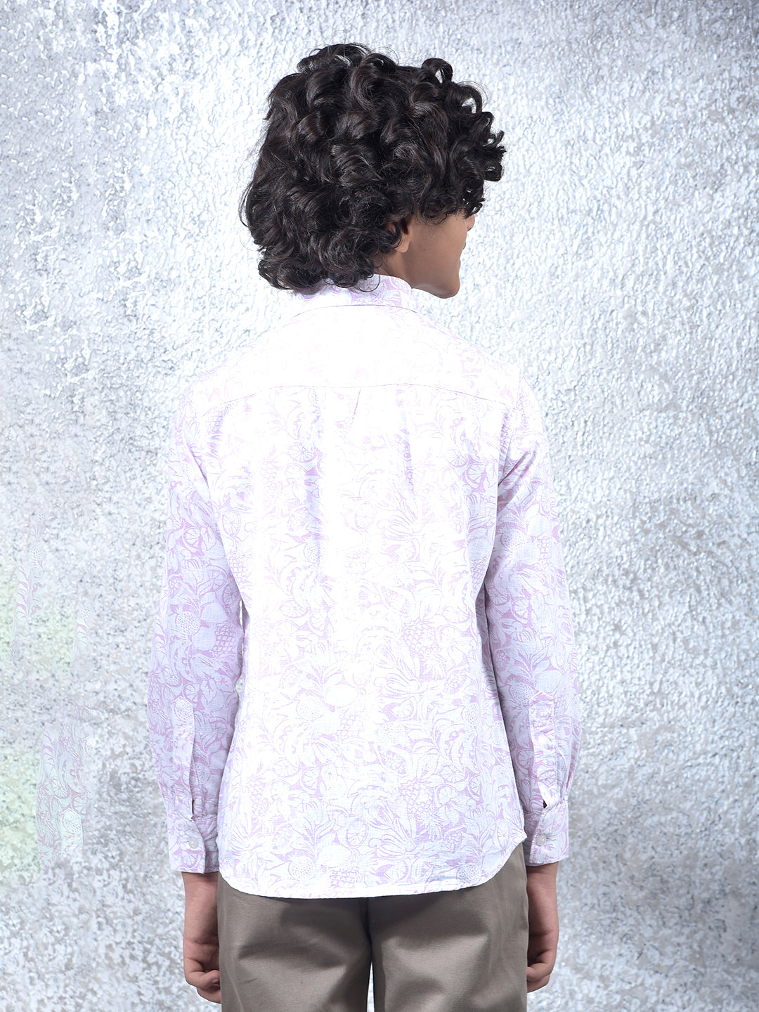 Purple Floral Print Linen Shirt