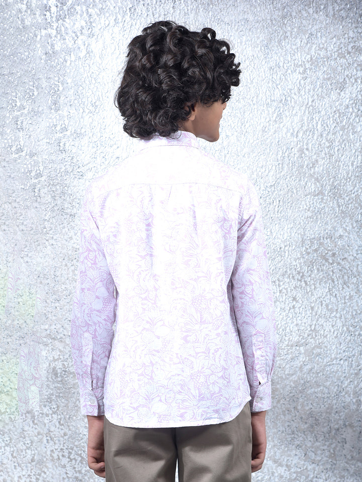 Purple Floral Print Linen Shirt