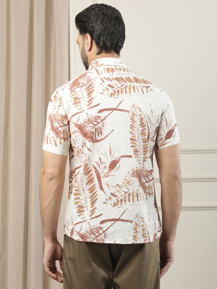 Red Floral Print Linen Shirt