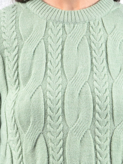 Green Long Length Acrylic Sweater-Women Sweaters-Crimsoune Club