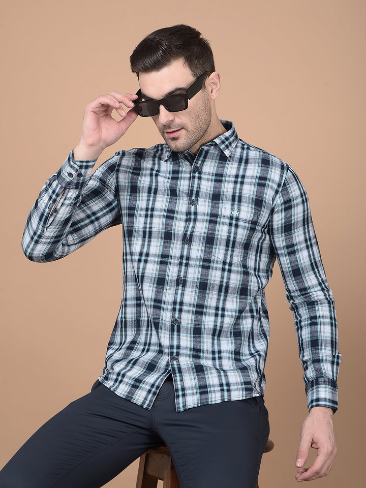 Green Checked 100% Cotton Shirt-Men Shirts-Crimsoune Club