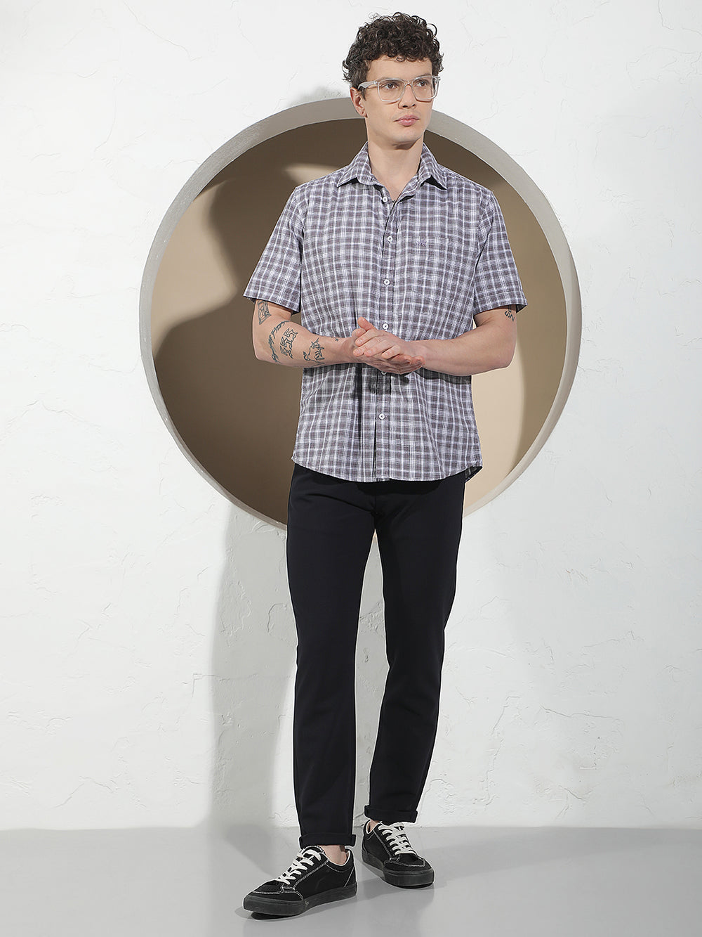 Purple Checked 100% Cotton Shirt
