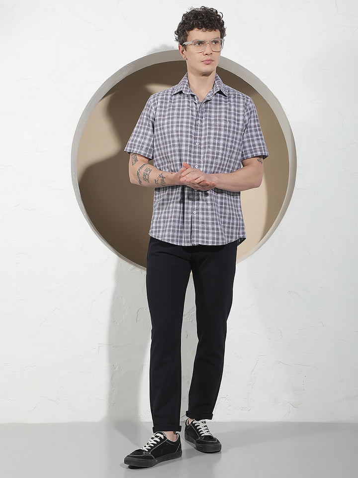 Purple Checked 100% Cotton Shirt