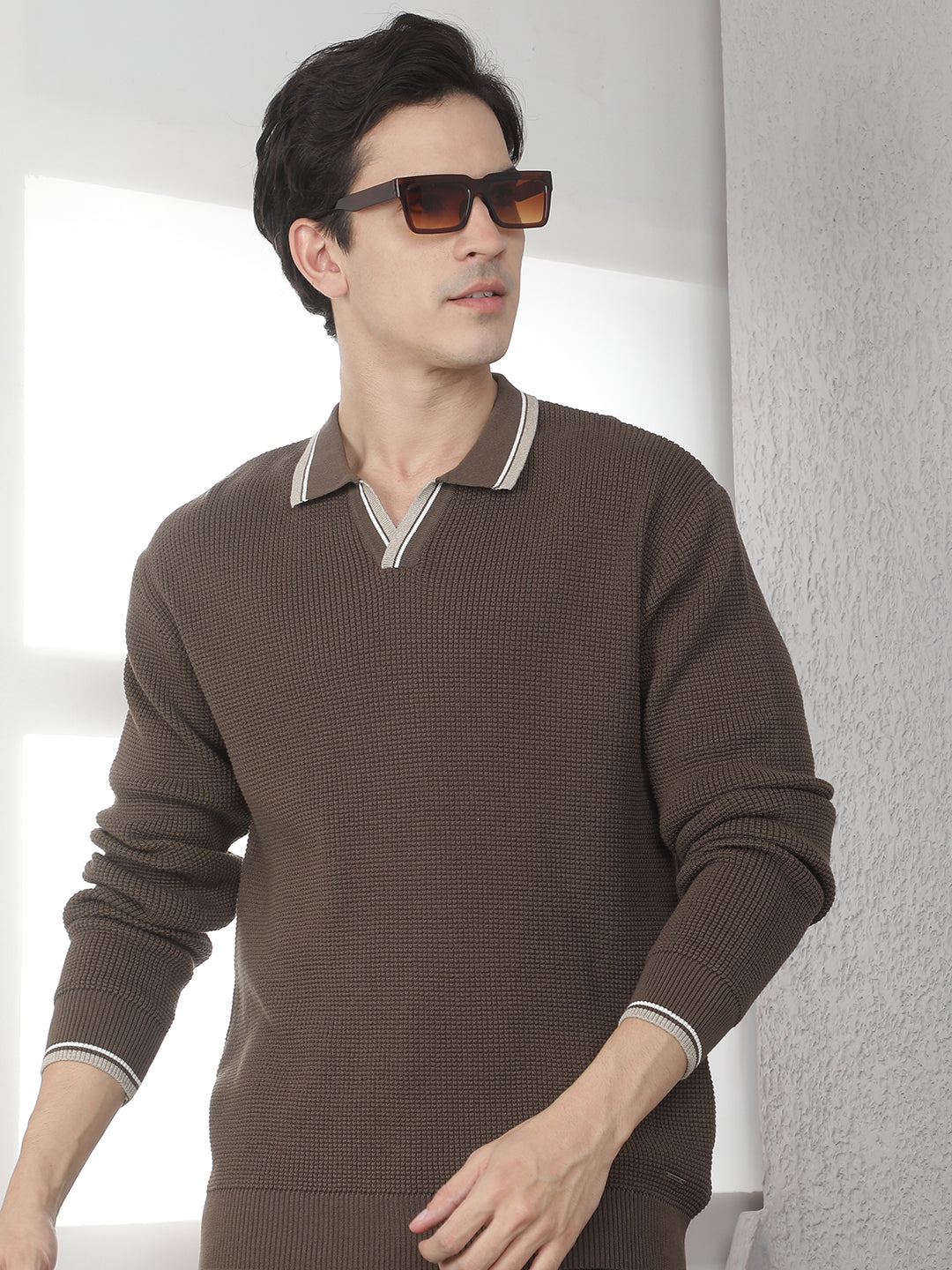 Brown 100% Cotton Polo Sweater