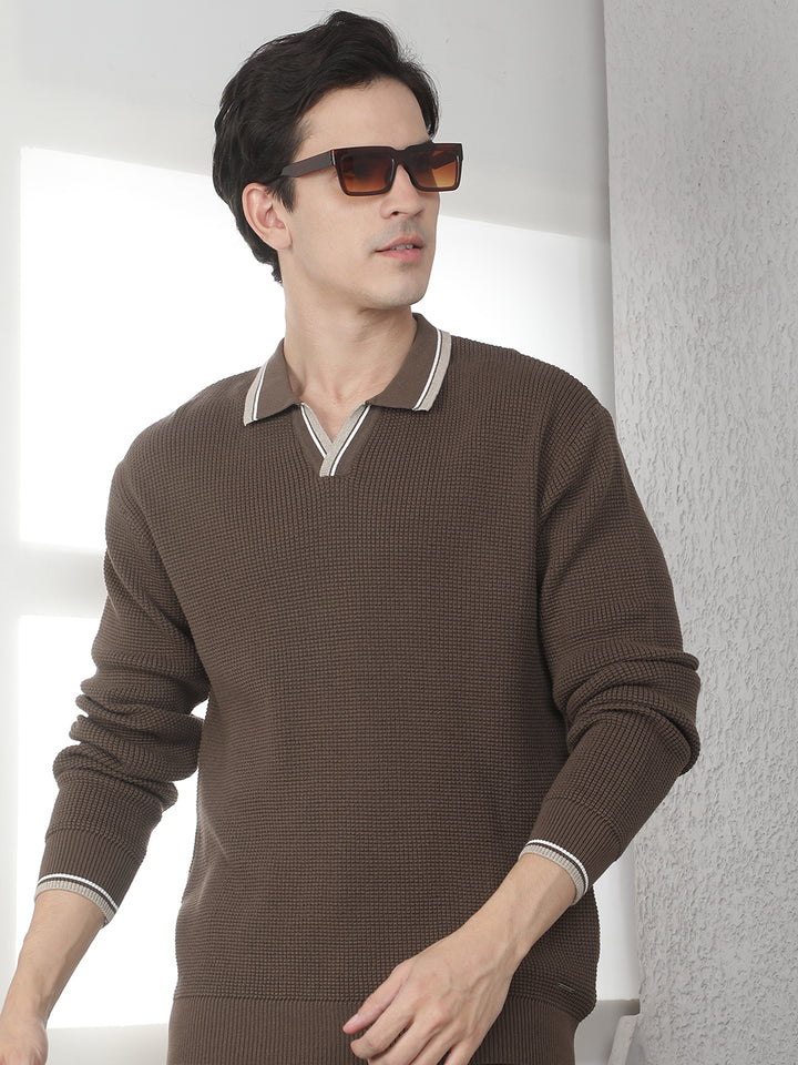 Brown 100% Cotton Polo Sweater