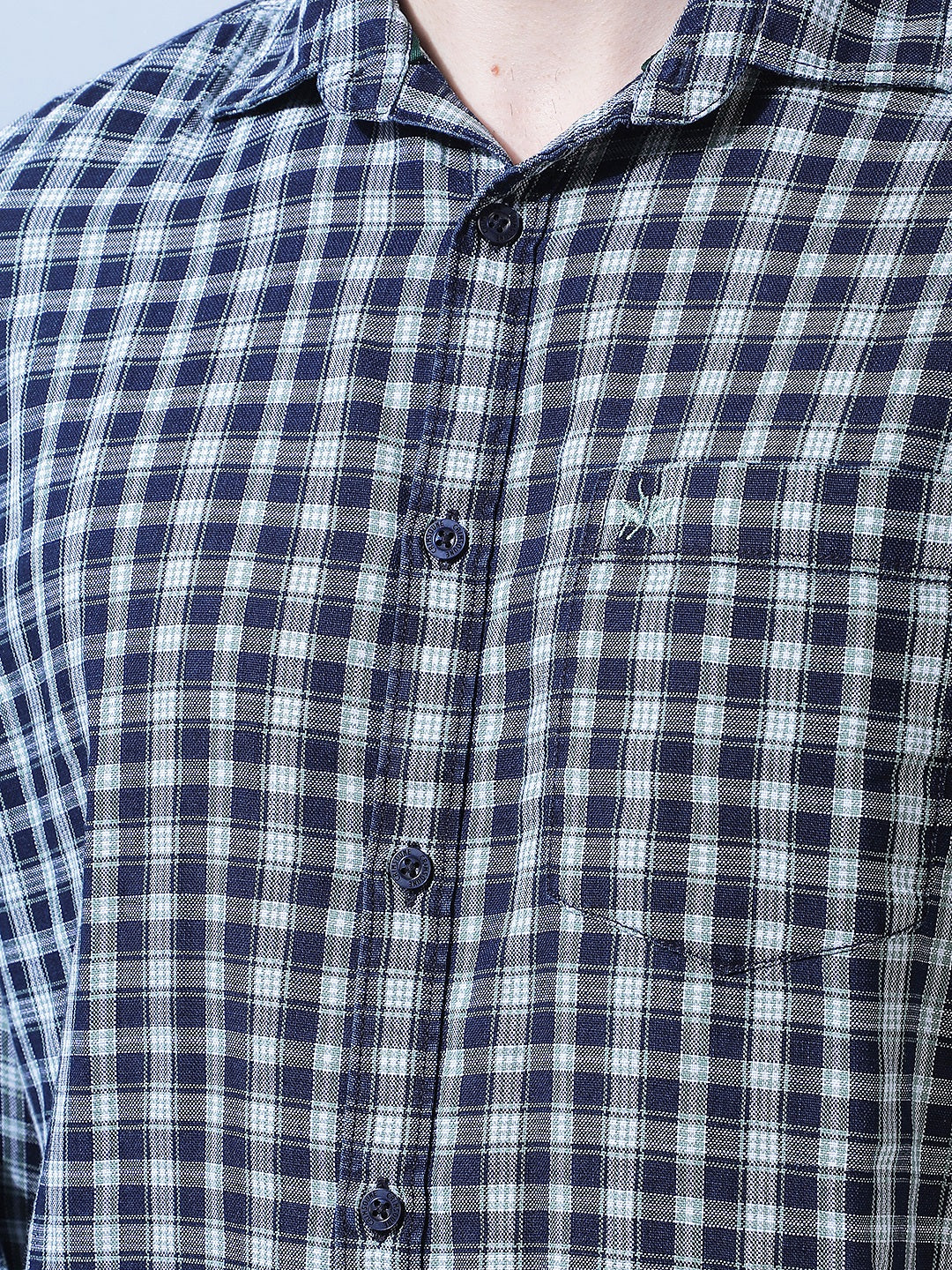 Navy Blue 100% Cotton Checked Shirt