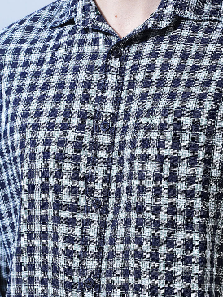 Navy Blue 100% Cotton Checked Shirt