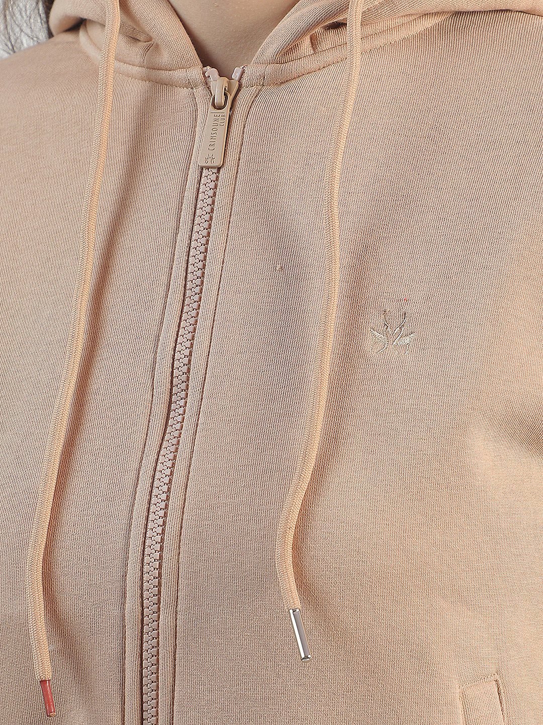 Beige Hooded Front-Open Sweatshirt