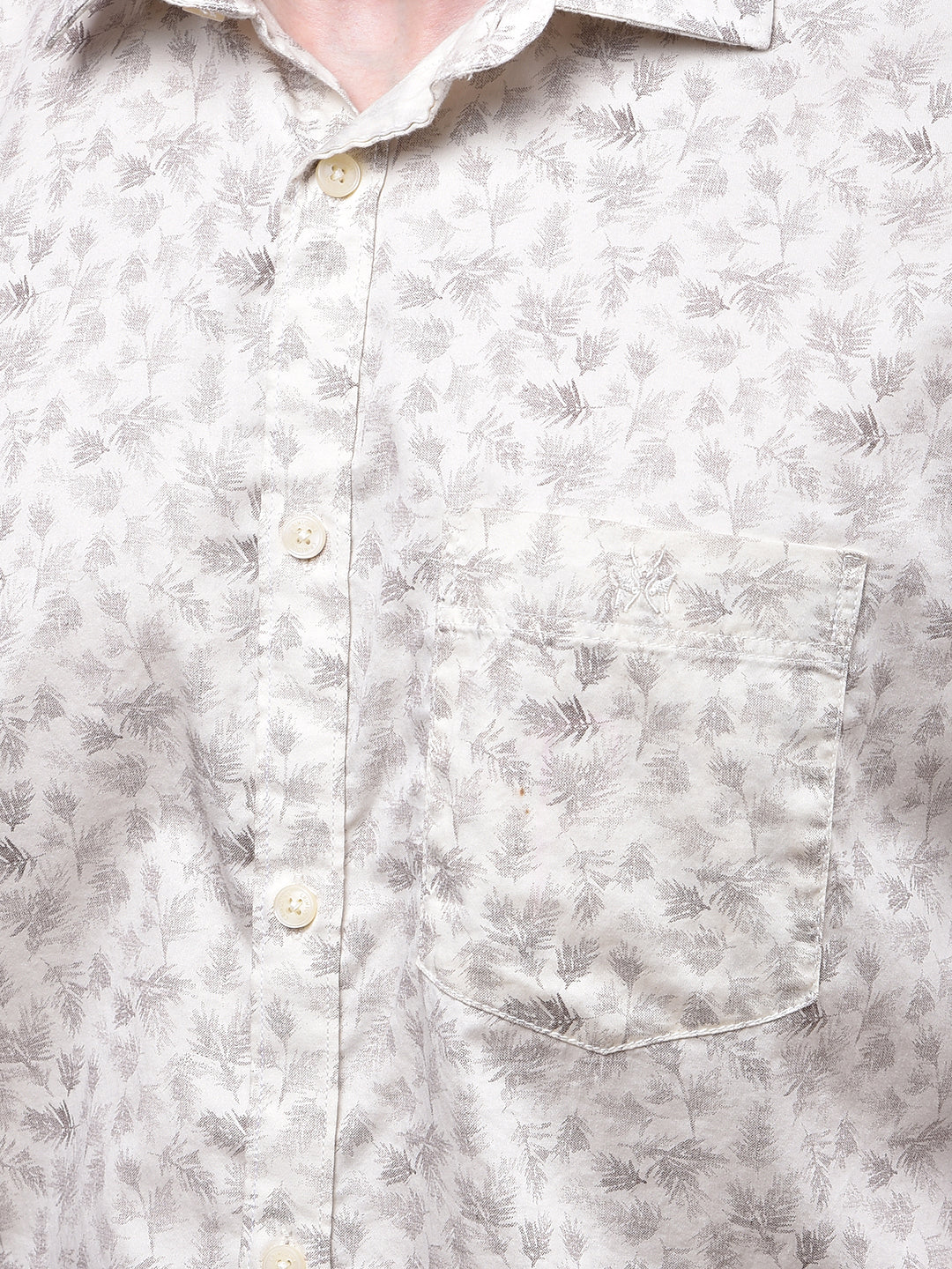 Beige Floral Print 100% Cotton Shirt