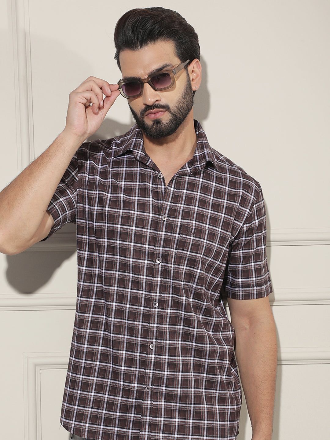 Brown Checked 100% Cotton Shirt