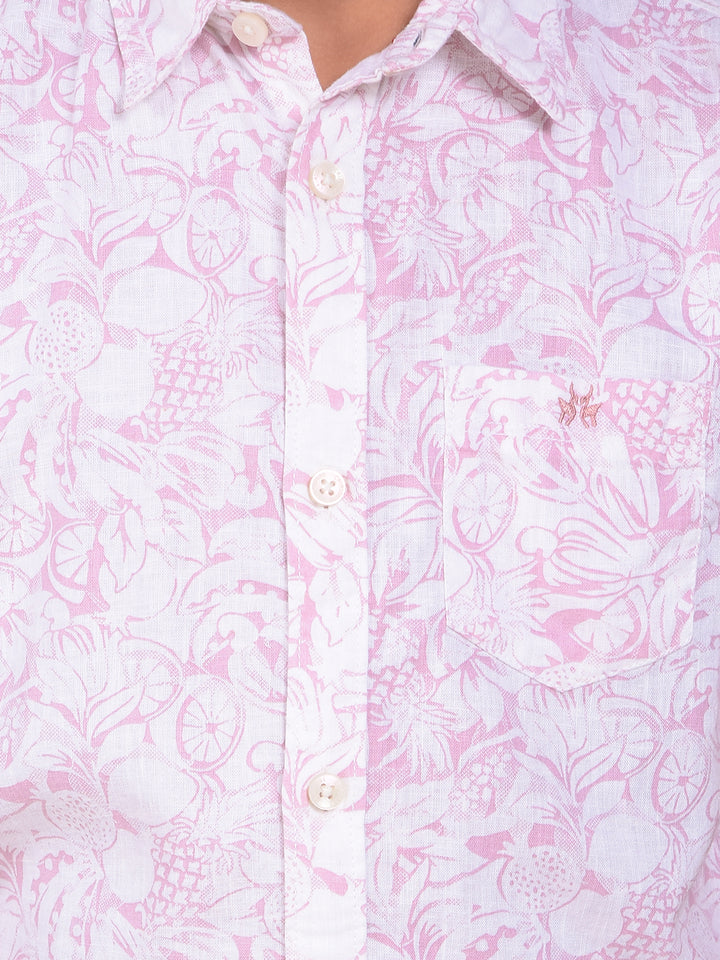 Purple Floral Print Linen Shirt