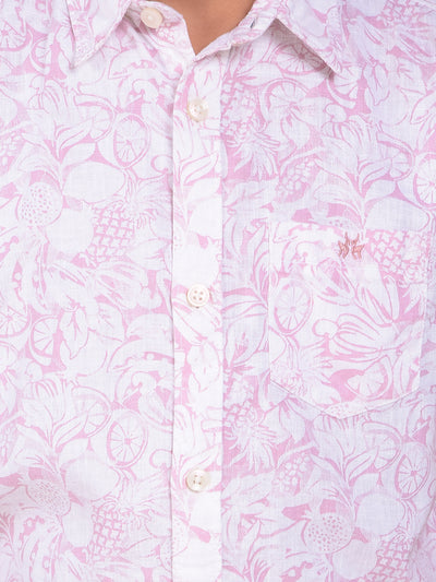 Purple Floral Print Linen Shirt