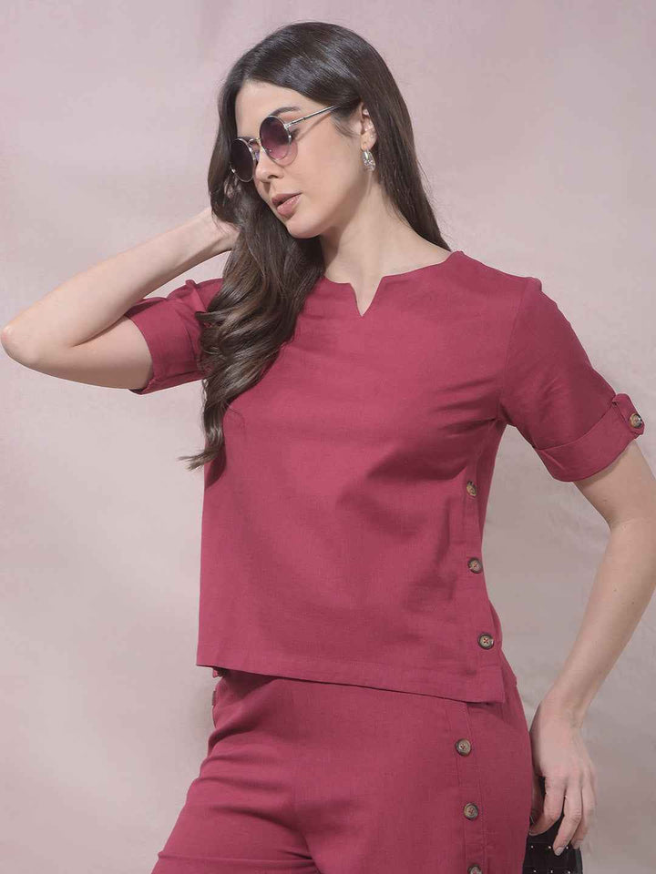 ZenithBerry Maroon V-Neck Top