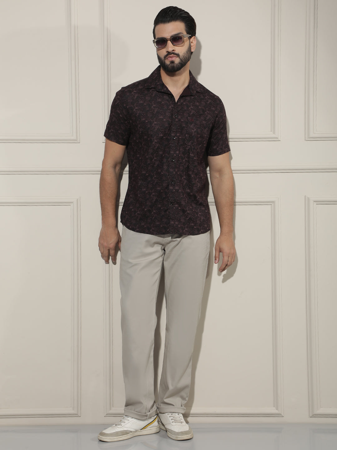 Wine Floral Print Shirt