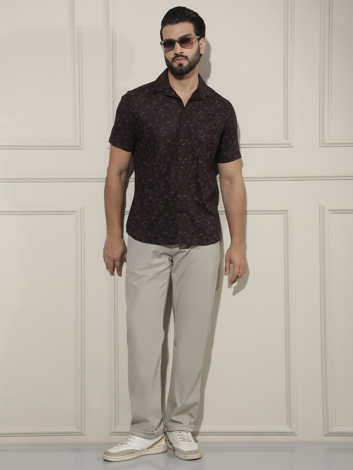 Wine Floral Print Shirt