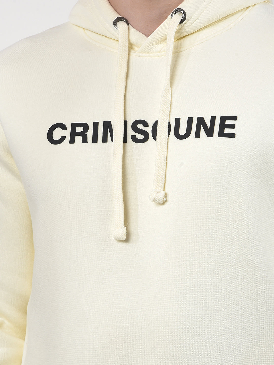 Cream Typographic Print Hooded Neck Sweatshirt