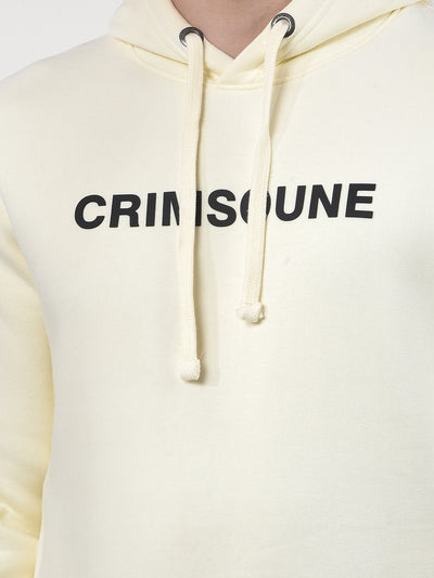 Cream Typographic Print Hooded Neck Sweatshirt