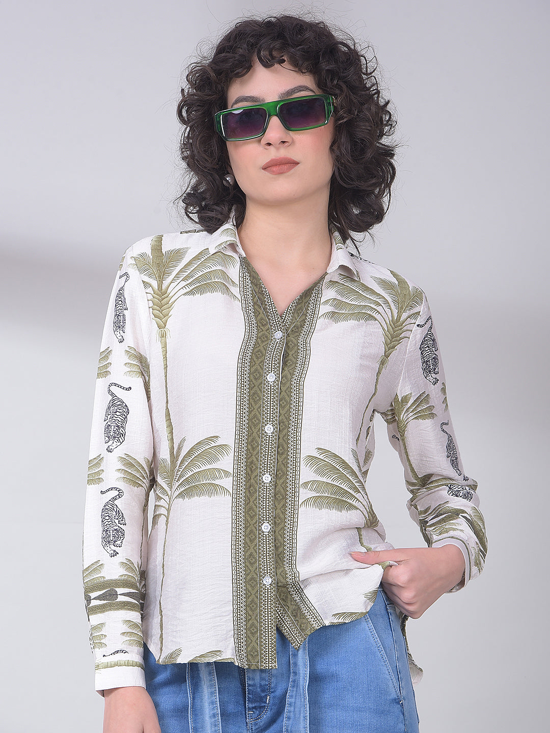 Green Floral Print Shirt