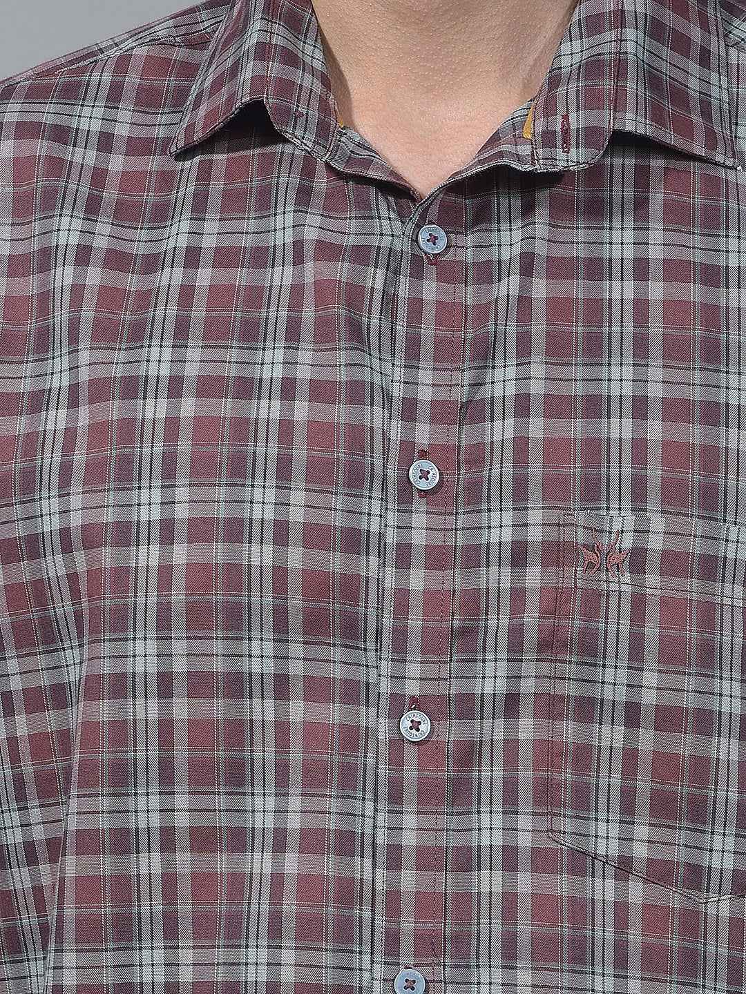 Wine Checked 100% Cotton Shirt
