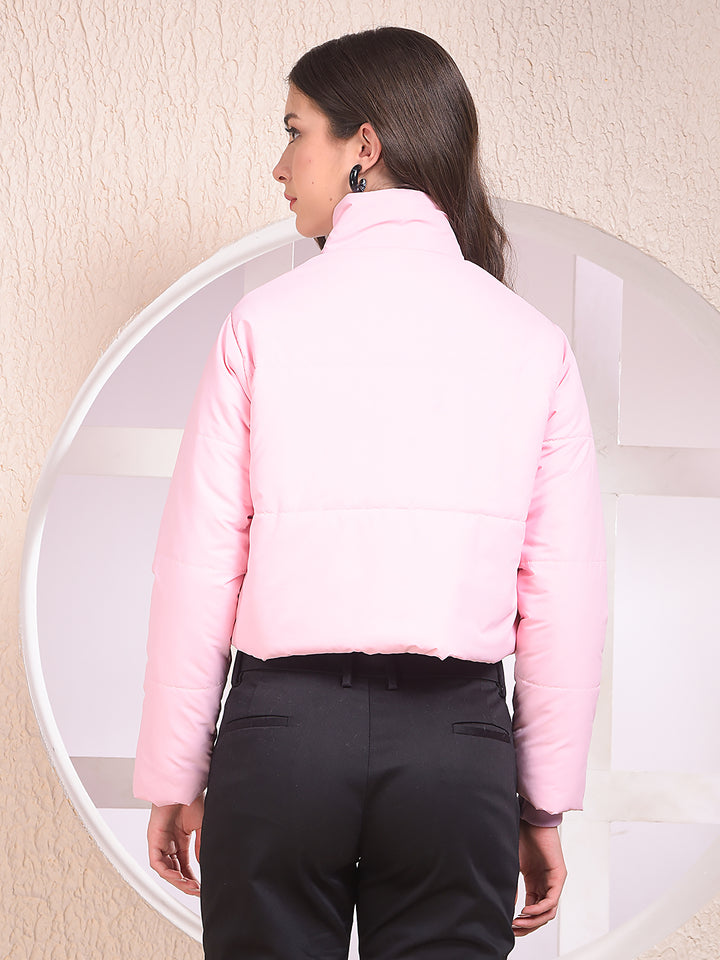 Pink High Neck Cropped Padded Jacket