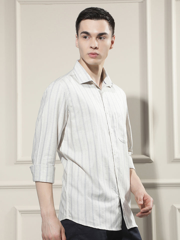 Blue Vertical Striped Linen Shirt