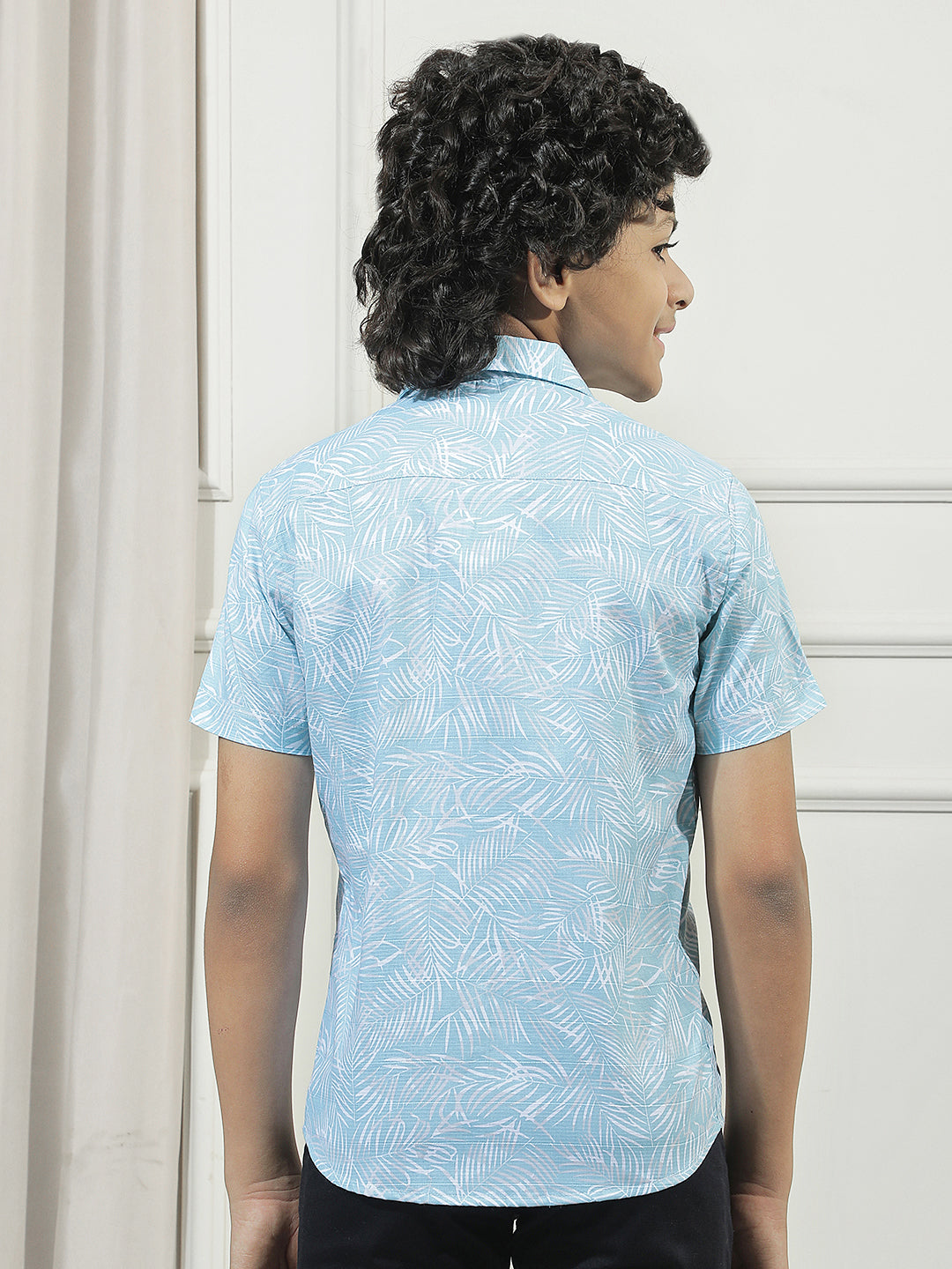 Sky Blue 100% Cotton Botanical Print Shirt