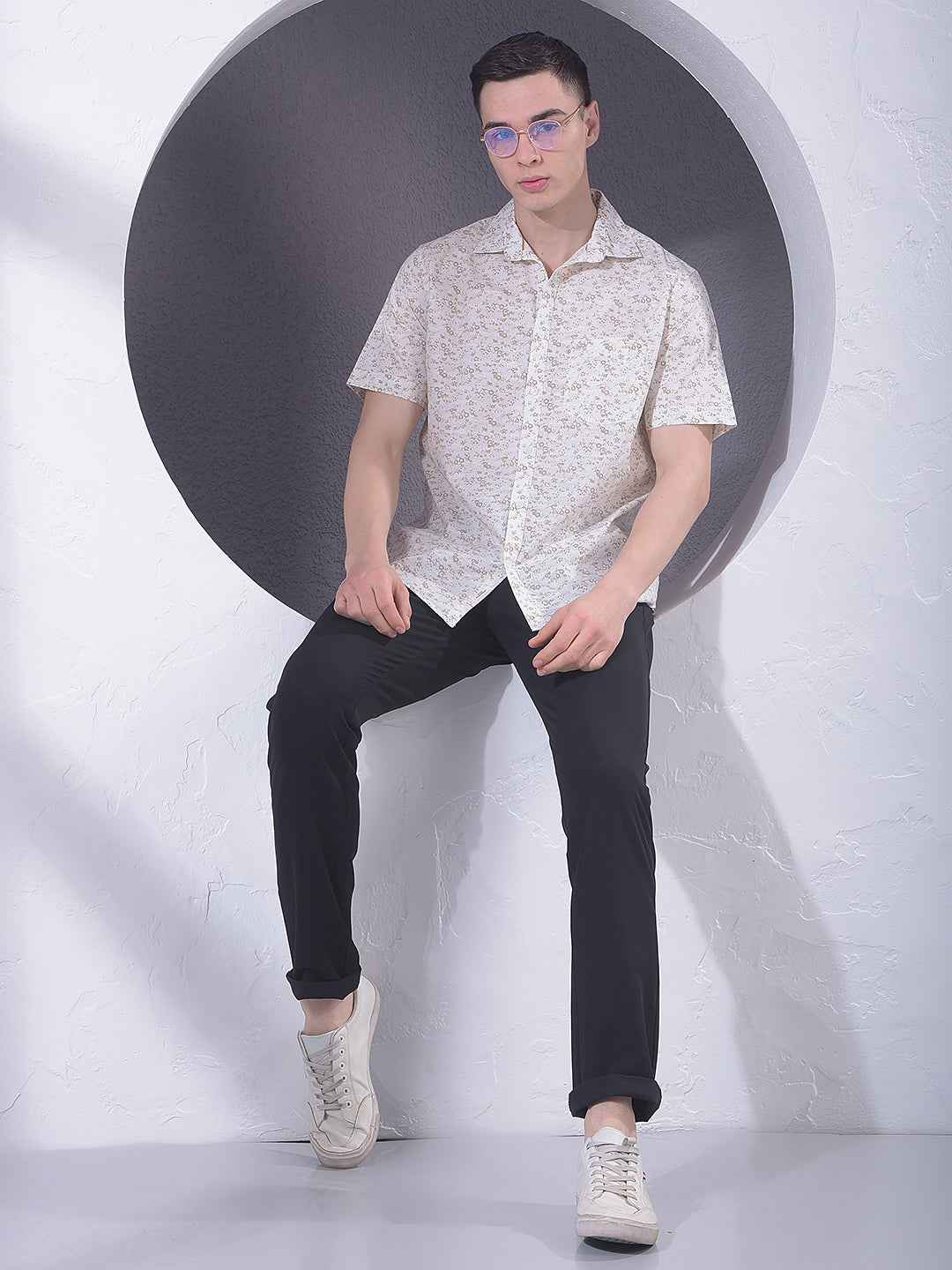 White Floral Print Shirt