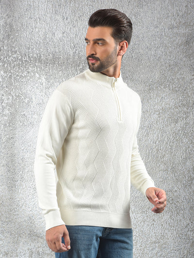 Off White Jacquard 100% Cotton Sweater