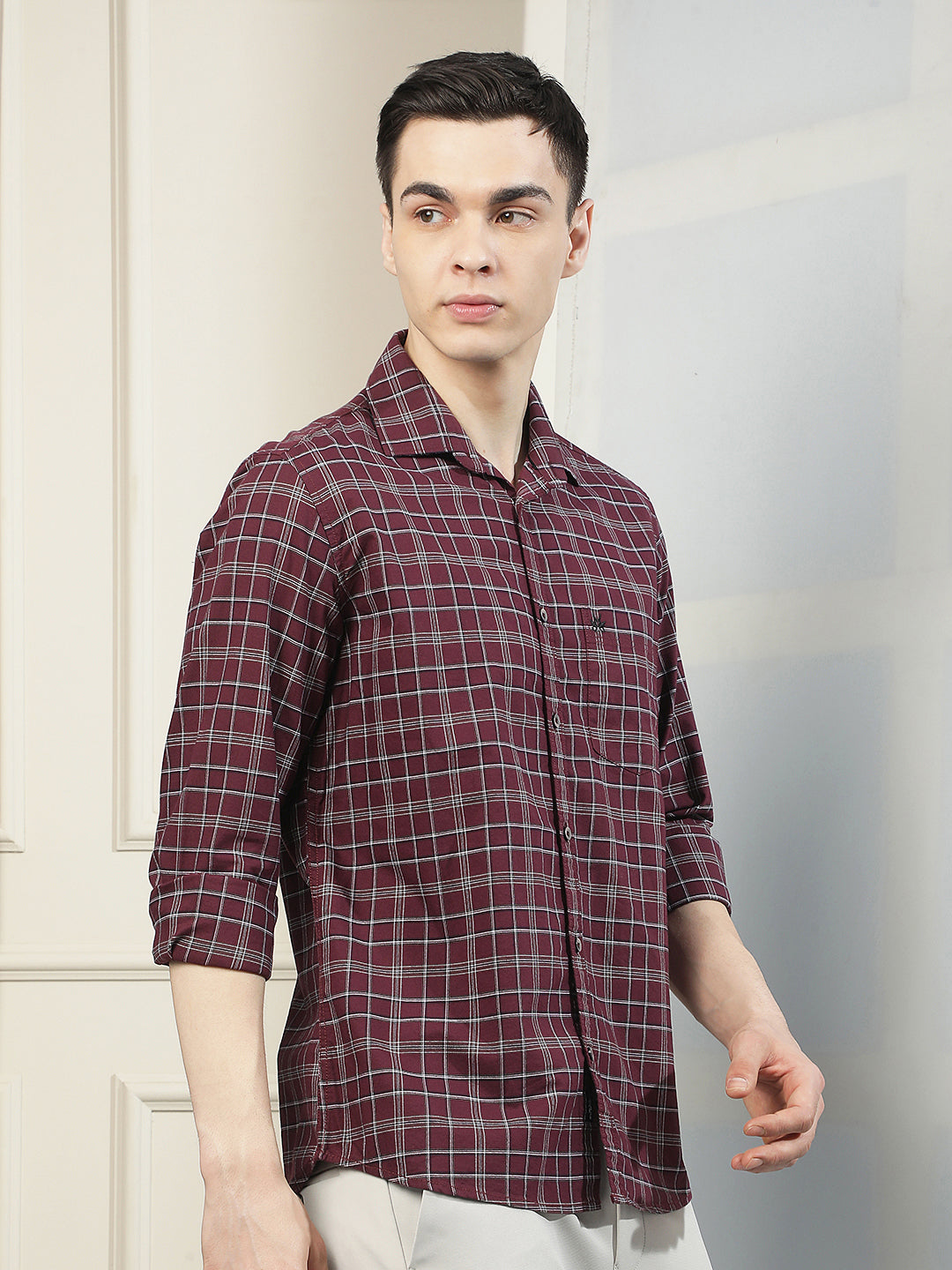 100% Cotton Maroon Checked Shirt