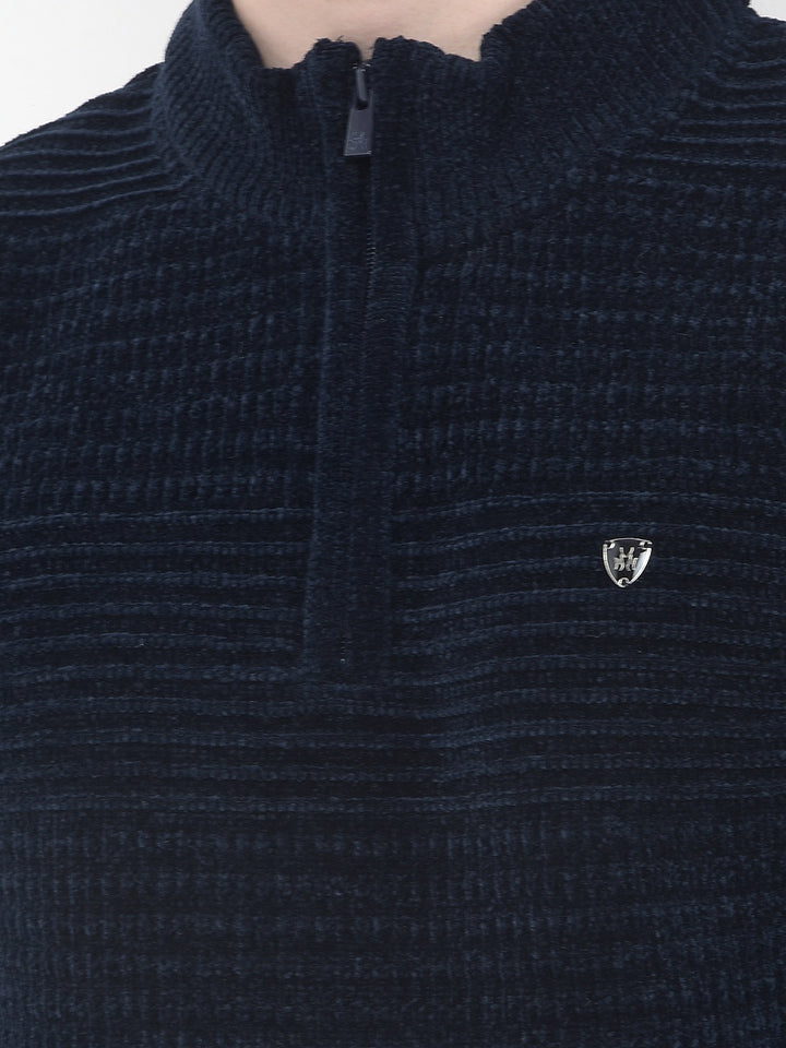 Navy Blue Jacquard Knitted Sweater