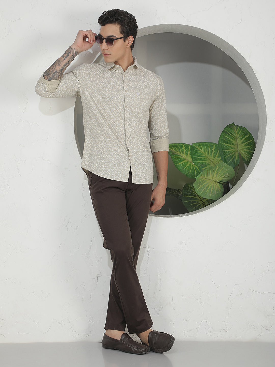 Pale Green Abstract Print Corduroy Shirt