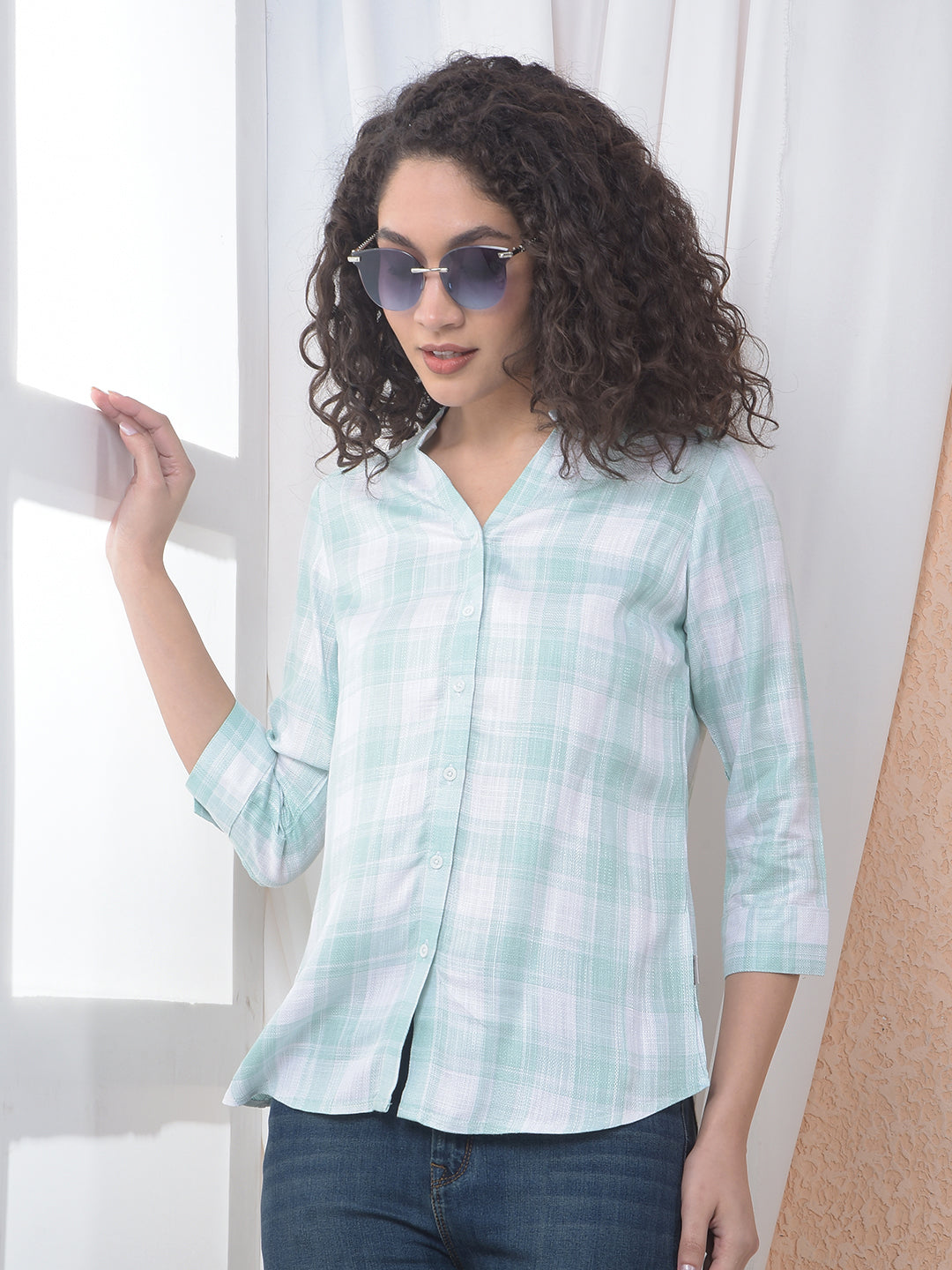 Mint Breeze Checked Green Shirt