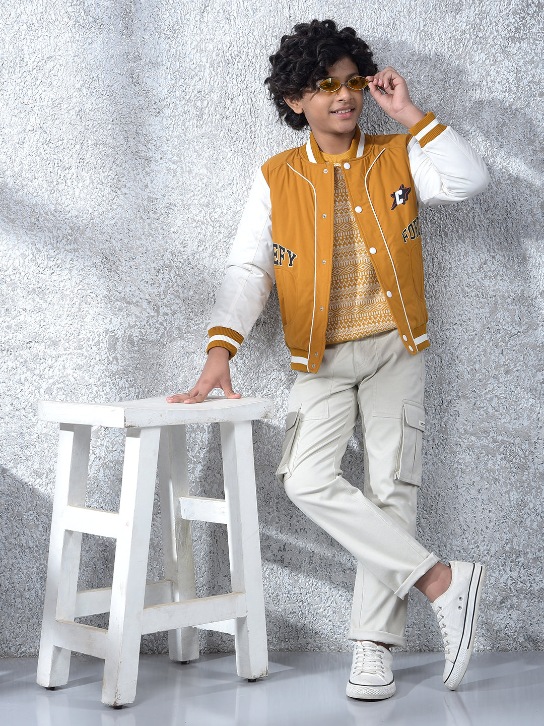 Mustard Color-Block Varsity Jacket