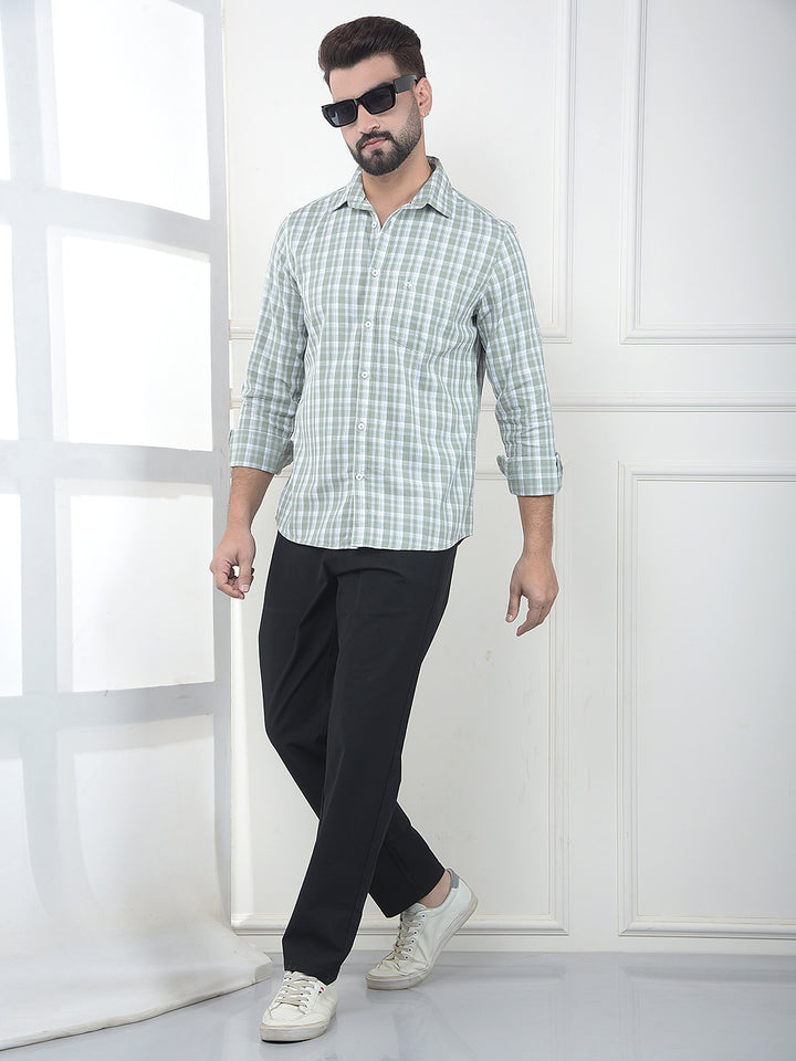 Olive Checked 100% Cotton Shirt