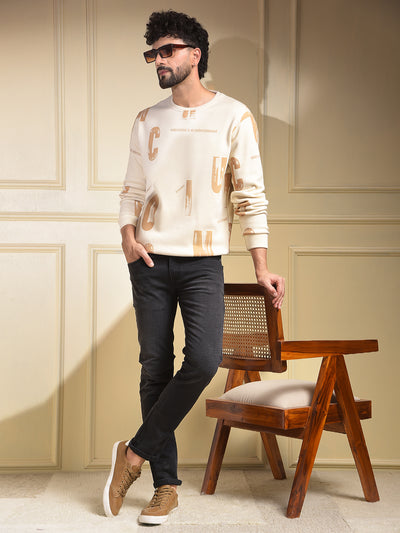 Beige Typographic Print Sweatshirt