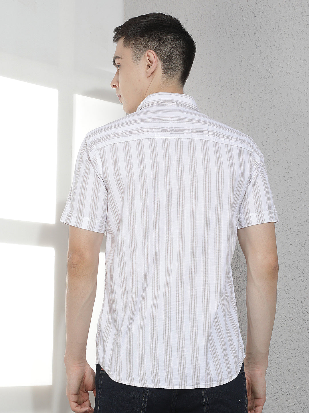 Brown 100% Cotton Vertical Stripes Shirt