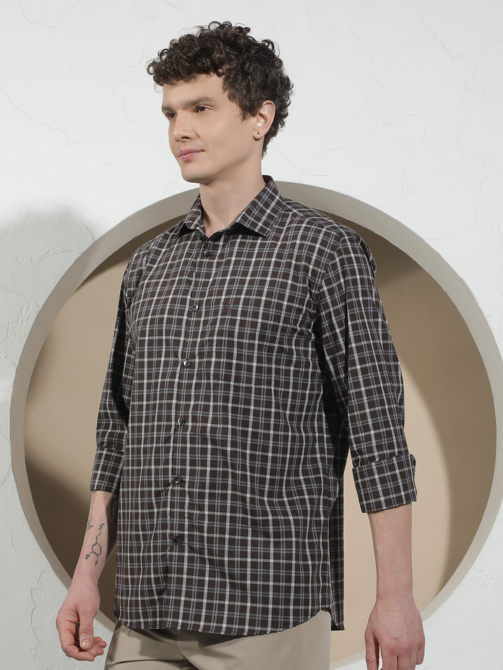 Wine Checked 100% Cotton Shirt