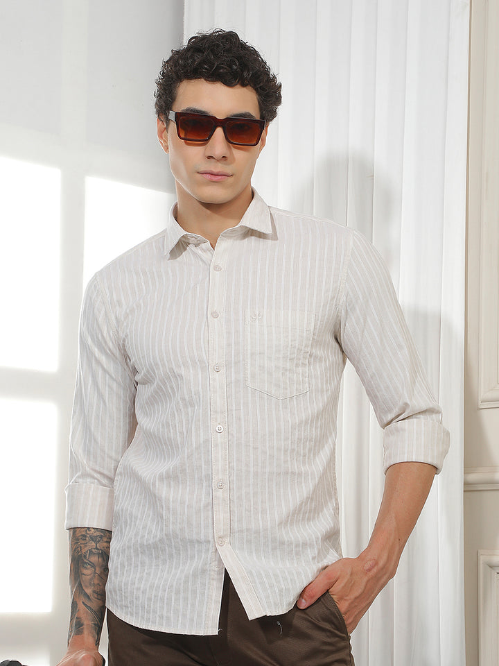 Beige Vertical Stripes Shirt