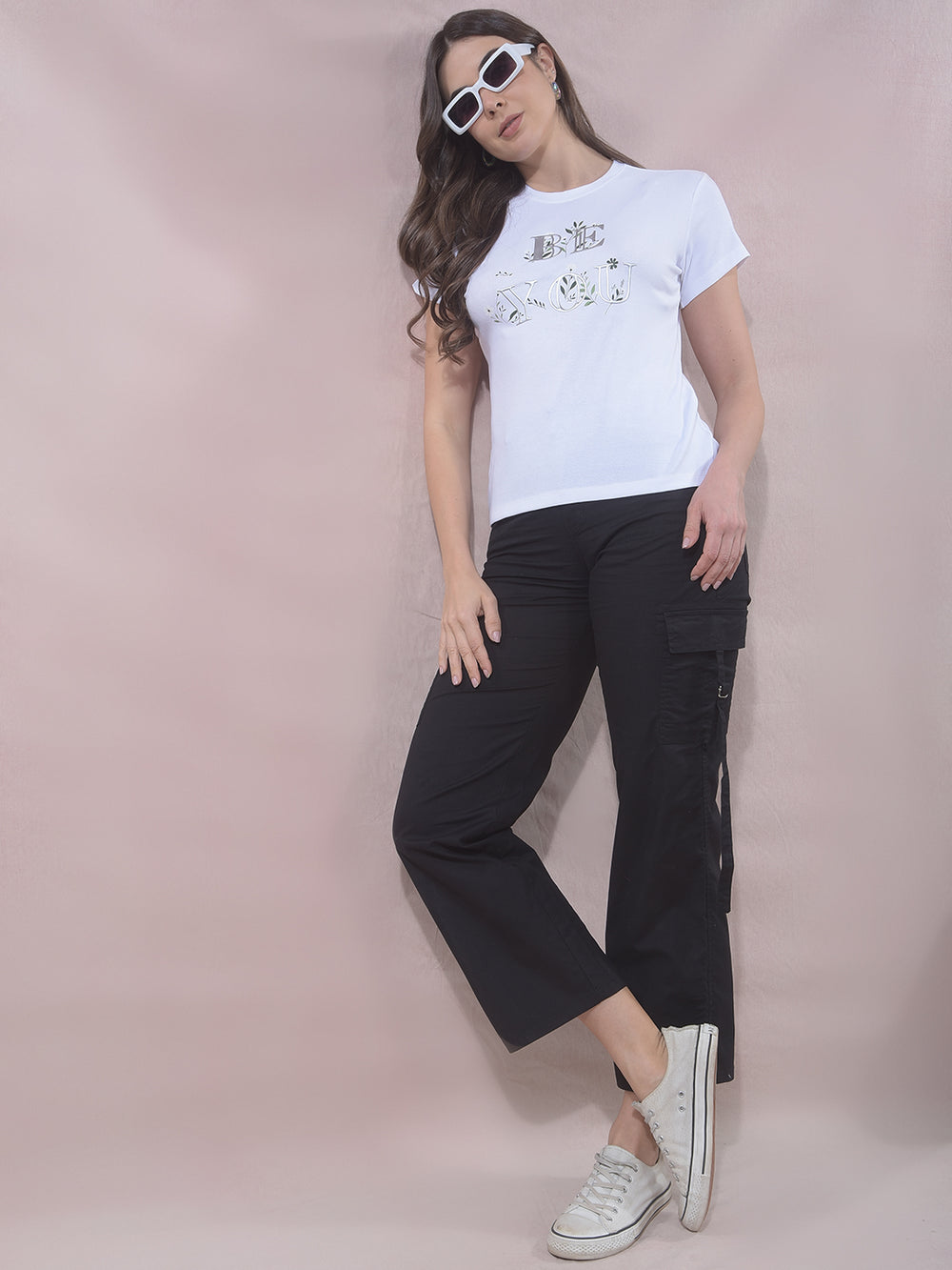 White Typographic Print Modal T-Shirt